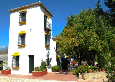 The shady front terrace at Huerta Atienza, Montecorto