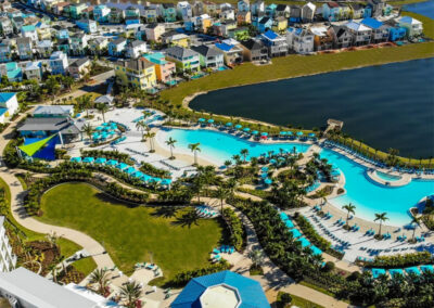 Margaritaville 3, Kissimmee has three beds, three baths & open plan living featuring beachy Key West decor. Ideal for six, the three story townhouse includes a paved terrace with spa tub. Resort pool, sandy beach, Margaritaville cocktail bar / grill & free shuttle to Disney.