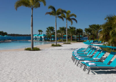 The lagoon-style pool & soft sand beach at Margaritaville, Kissimmee, Orlando
