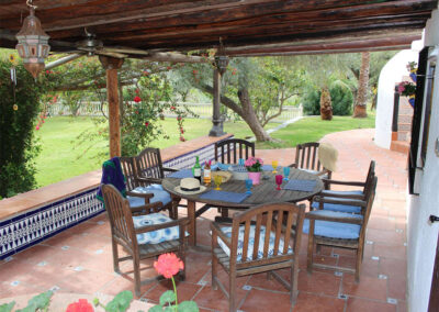 The covered dining terrace at Sierravista, Órgiva