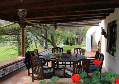 The covered dining terrace at Sierravista, Órgiva