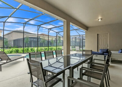 The covered lanai & alfresco dining area at Solterra Resort 353, Davenport