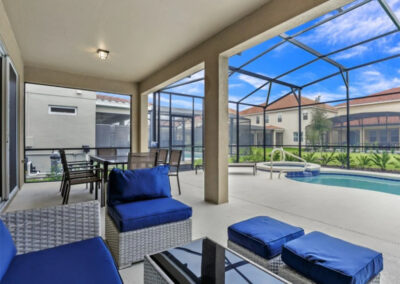 The covered lanai & alfresco dining area at Solterra Resort 353, Davenport