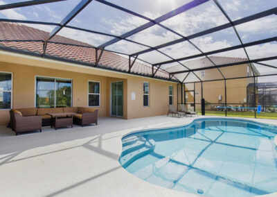 The covered lanai & swimming pool at Solterra Resort 36, Davenport, Orlando