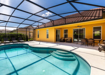 The covered lanai & swimming pool at Solterra Resort 390, Davenport, Orlando