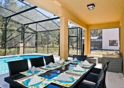 The covered lanai & alfresco dining area at Veranda Palms 10, Kissimmee