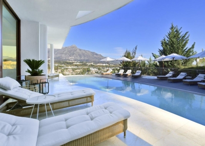The terrace & swimming pool at Villa Calderon, Nueva Andalucía