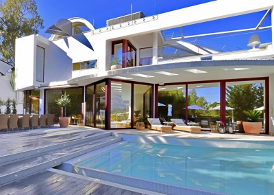 The terrace & swimming pool at Villa Calderon, Nueva Andalucía