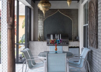 The covered lanai & alfresco dining area at Watersong Resort 6, Davenport, Florida
