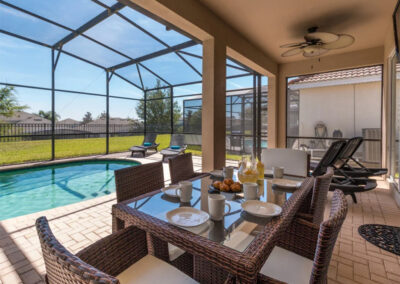 The covered lanai & alfresco dining area at Windsor Hills Resort 382, Kissimmee